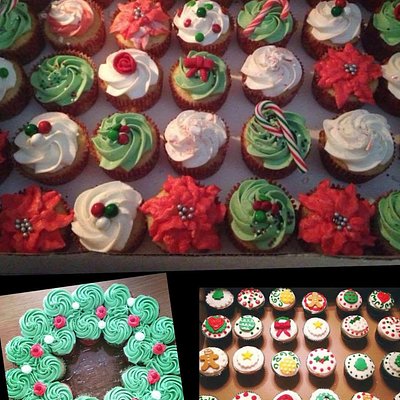 Cupcake Christmas Wreath And Assorted Holiday Cupcakes 