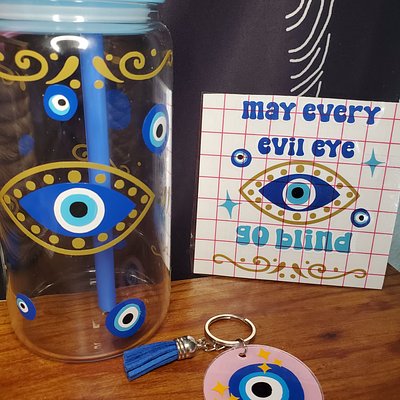 🧿Evil Eye Emoji Glass Tumbler 
