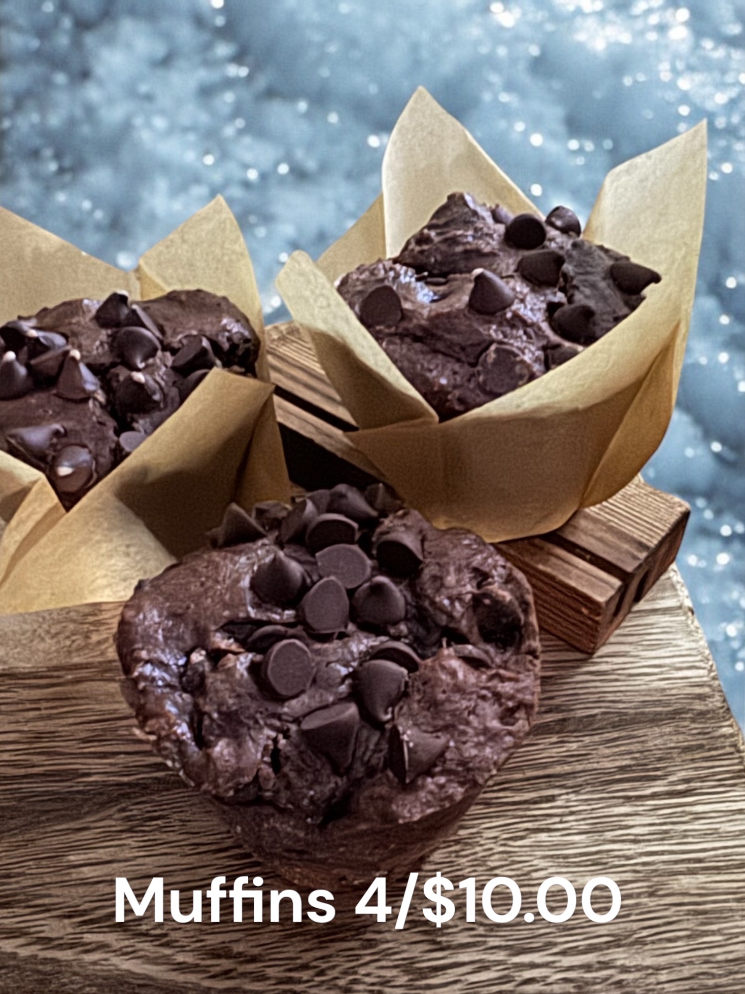 Chocolate -Chocolate Chip Sourdough Muffins