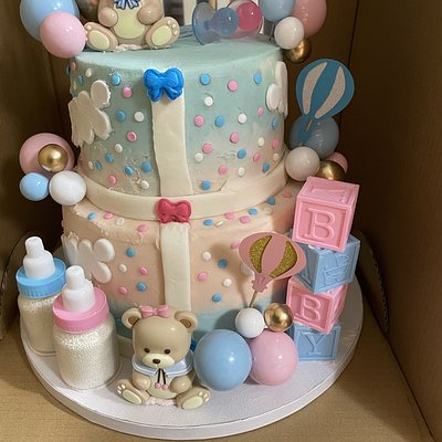 Gender Reveal 2 Tier Stacked Cake 