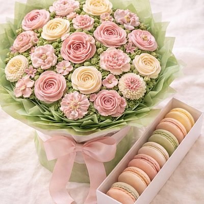 Luxury Bundle (24 Cupcake Bouquet + 8 Macarons)