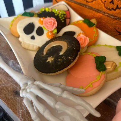Pink Halloween Glazed Sugar Cookies