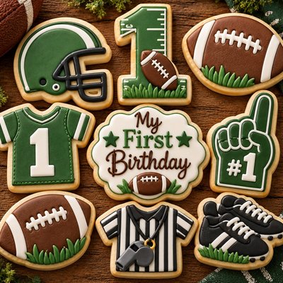 First Birthday Football Sugar Cookie