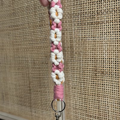 DAISY | Pretty in Pink Macrame Keychain Wristlet, Dark Pink