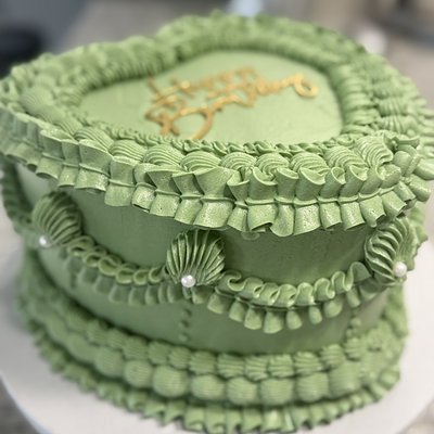 8” Heart Shaped Vintage Style Matcha Cake