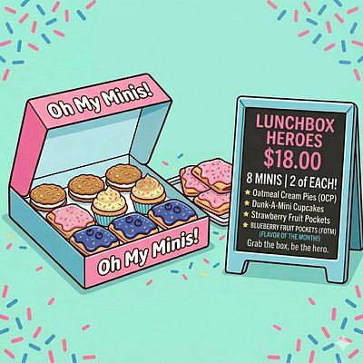 Lunchbox Heroes 🦸‍♀️ (Qty 12)- 4 Oatmeal cream, 4 Pockets (variety Flavors), And 4 Cupcakes