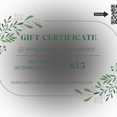 $35 Organic Focaccia Gift Certificate