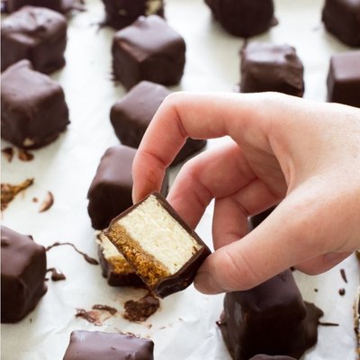 Chocolate Covered Cheesecake Bites