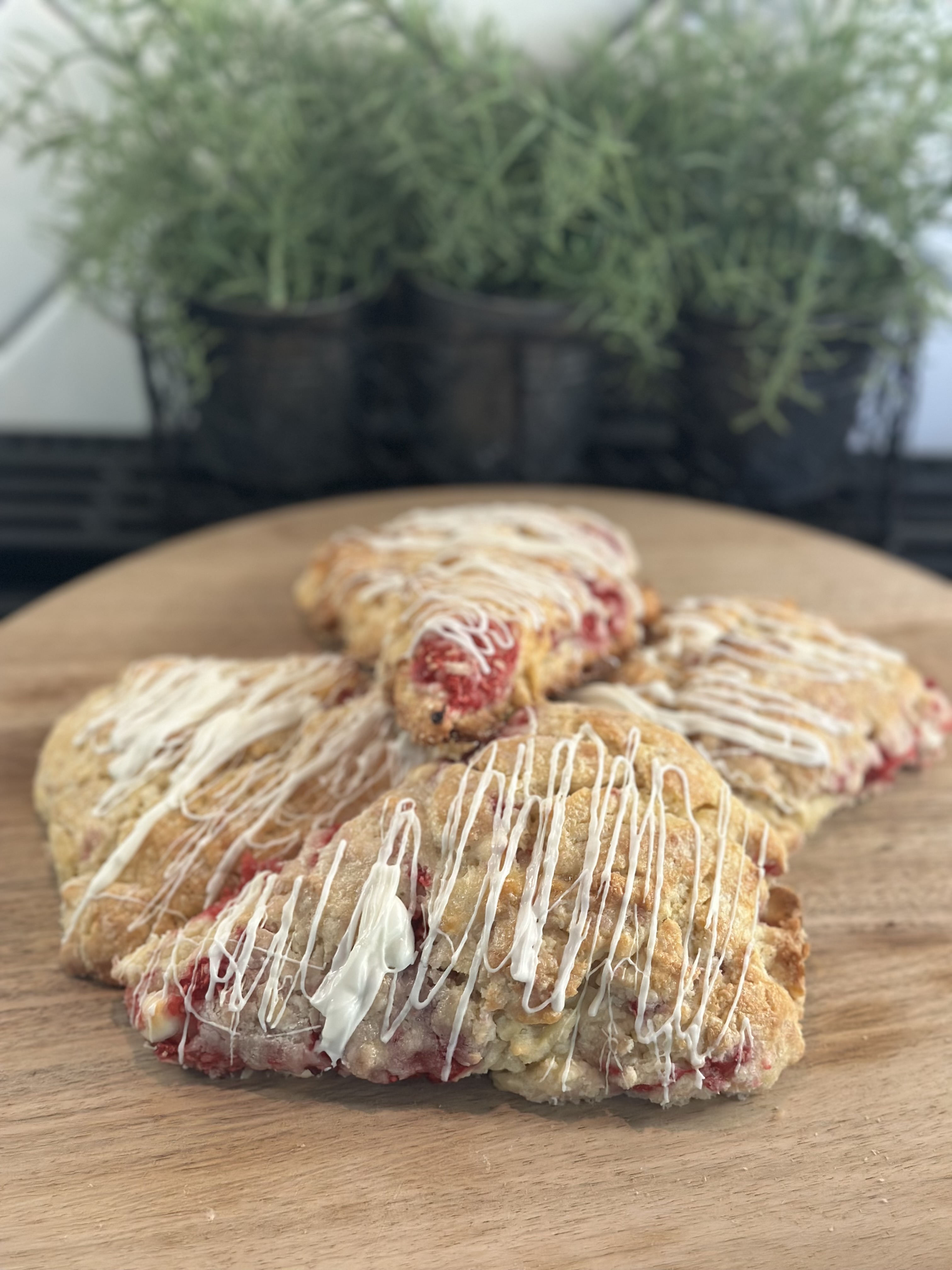 Raspberry White Chocolate Sourdough Scones