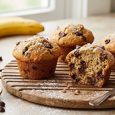 2 Large Banana Chocolate Chip Pound Cake Muffin 