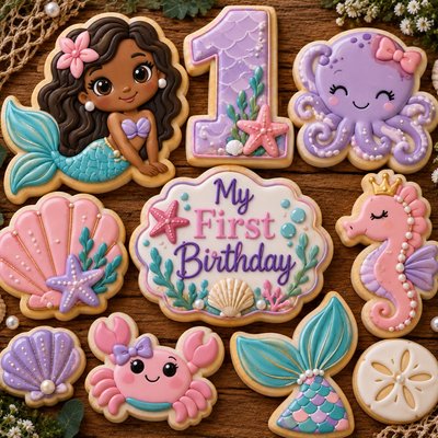 First Birthday Mermaid Sugar Cookie