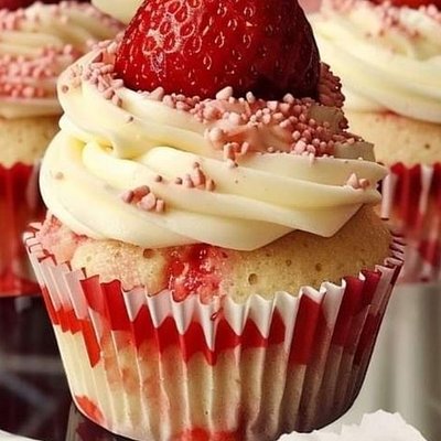 White Chocolate Strawberry Cupcakes 