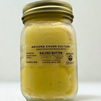 Large Glass Jar Organic Grass-Fed Pasture-Raised Salted Butter (1lb)