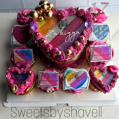 Party Board 6” Two Layer  Round Or Mini Heart Cake With 12 Matching Cupcakes  Serves 18