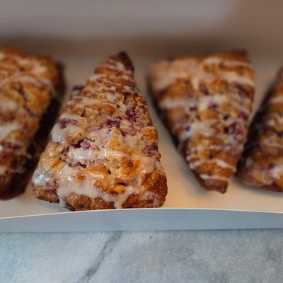 Raspberry White Chocolate Sourdough Scones
