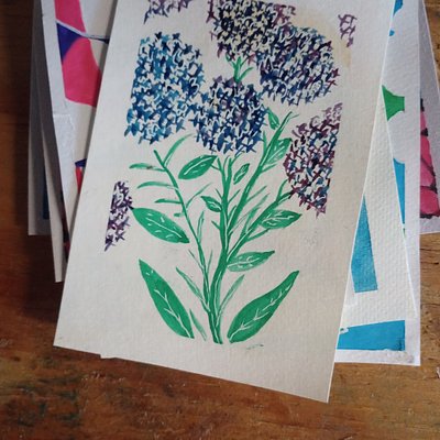 Handmade Watercolor Purple Hydrangeas 