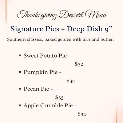 Thanksgiving Dessert Menu