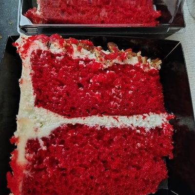 Red Velvet Cake w/Cream Cheese Buttercream & Roasted Chopped Pecans 