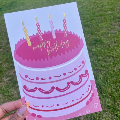 Pink Cake Happy Birthday Card 
