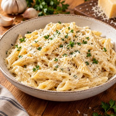 Creamy Garlic Alfredo Penne 