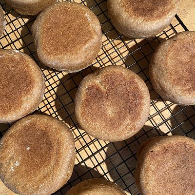Freshly Milled Whole Wheat Sourdough English Muffins