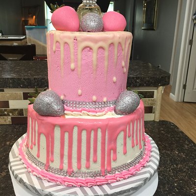Pink 2 Tier Patron Cake. Chocolate & Vanilla W/Buttercream Frosting Feeds Over 40 Ppl