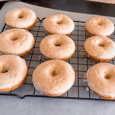 Baked Vanilla Glazed Sourdough Donuts