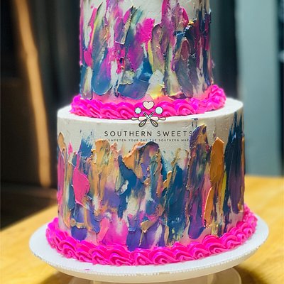 Multicolored 2 Tiered Birthday Cake 