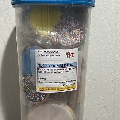 Prescription Cookies  (in a prescription bottle with label ) 1 Dozen Cookies