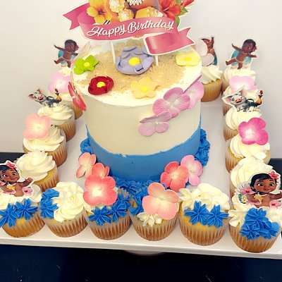 Celebration Board Cake And Cupcakes