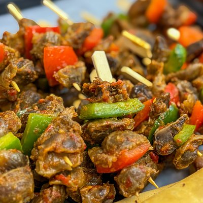 Spicy Skewered Gizzards