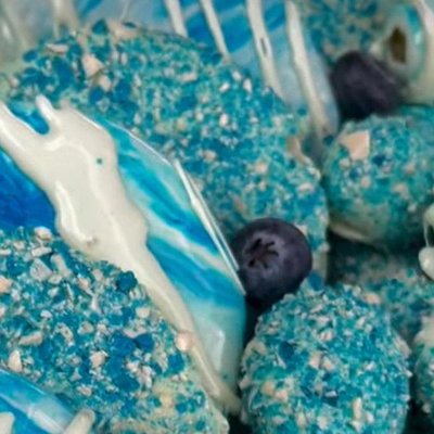 Blueberry Creamsicle Flavored Candied Pineapples & Grapes with a Blueberry Crunch Topping 