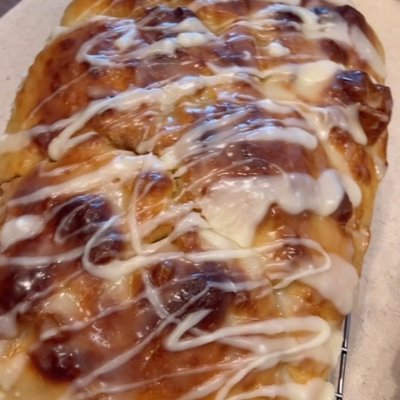 Cinnamon Roll Briocaccia With Vanilla Glaze Drizzle 