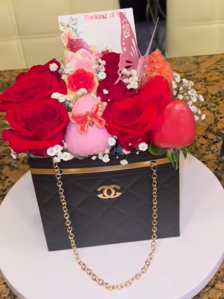 Chanel Purse Strawberry & Rose Arrangement