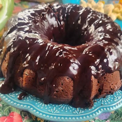 Full size bundt cake- sourdough chocolate with chocolate ganache