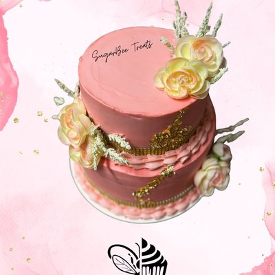 Pink & Gold Floral Cake