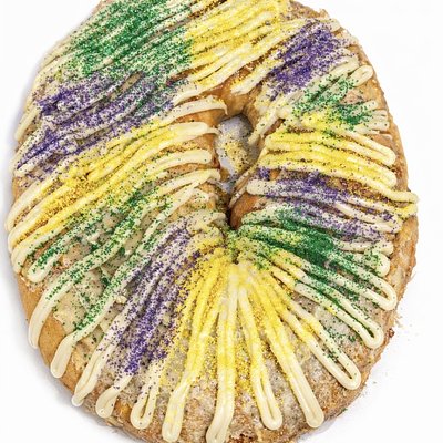 Whole Triple Cream Cheese King Cake (Filled, Baked On & Topped With Cream Cheese Deliciousness)