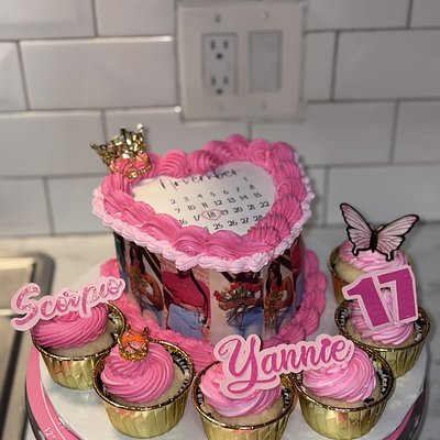 Celebration Cake Board With Edible Pictures Around Heart