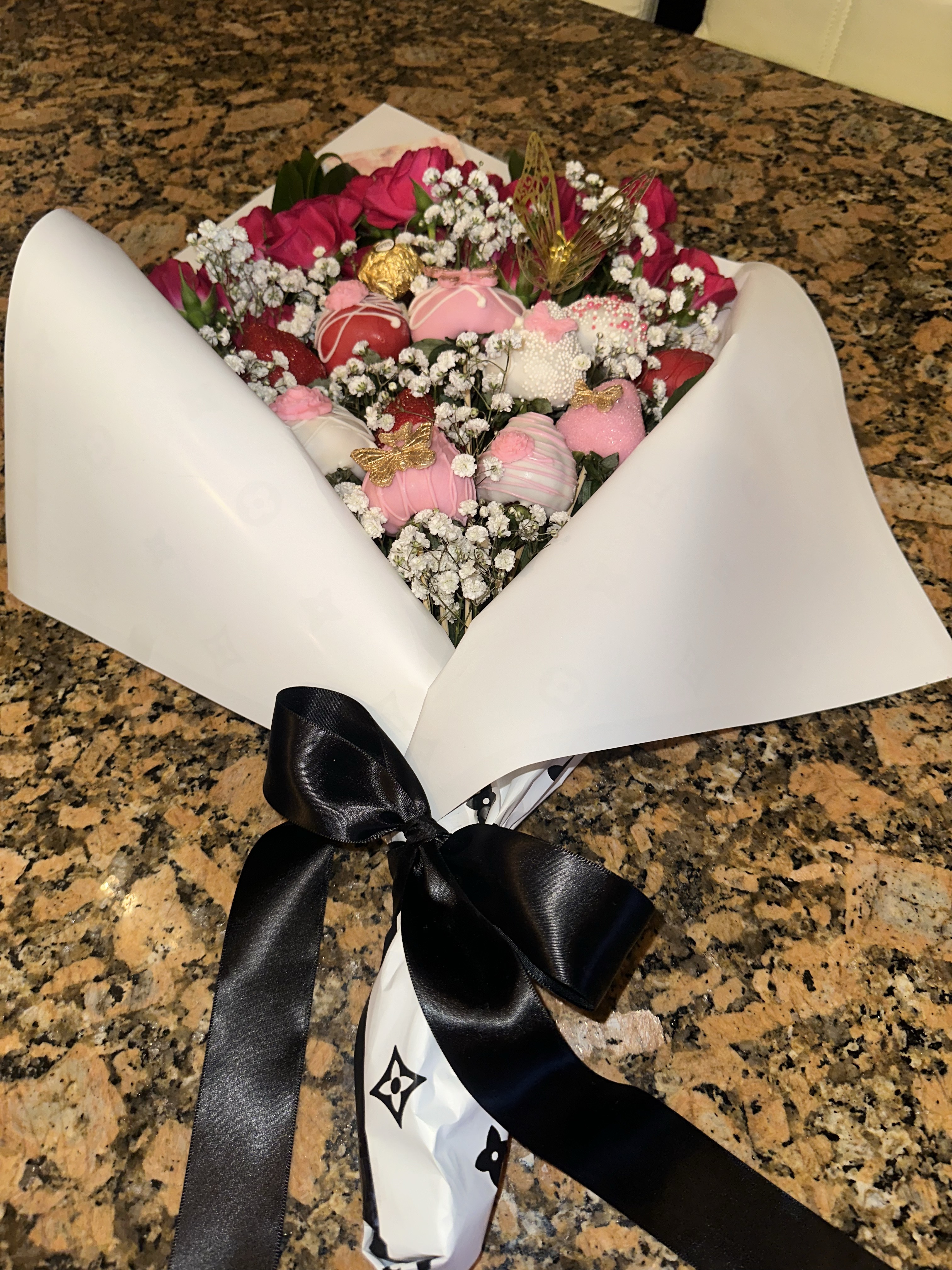 Long Stem Chocolate Covered Strawberry Floral Bouquet 