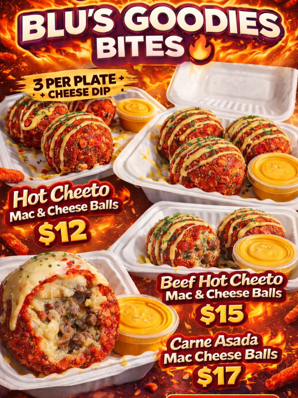 Beef Hot cheeto mac and cheese balls 
