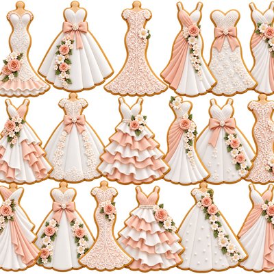 Beautiful Wedding Dress Sugar Cookies Set Dozen 
