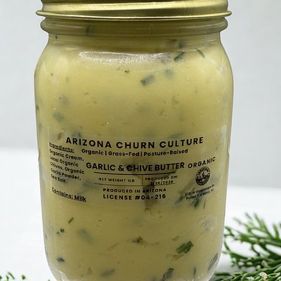 Small Glass Jar Organic Grass-Fed Pasture-Raised Garlic and Chive Butter (4oz)