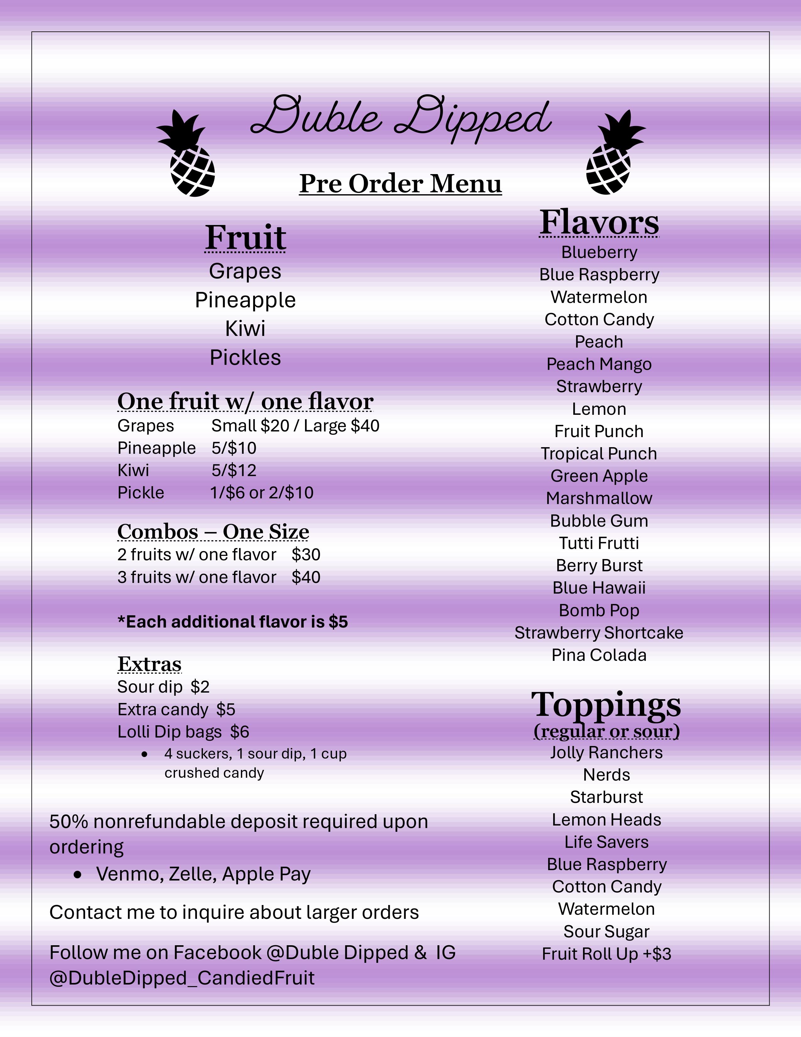 Menu With Flavors & Toppings 