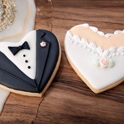 Bride & Groom Heart Cookies 
