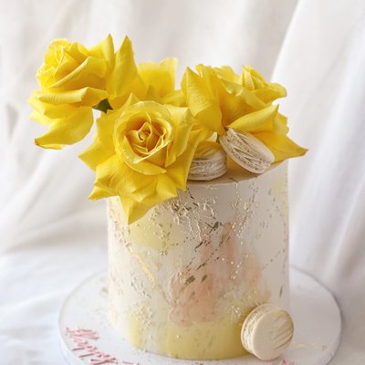 Tall Palette Knife Art Floral Cake + Macarons (Final Price Dependent On Size & Flavor; Specify Color Scheme In Notes)