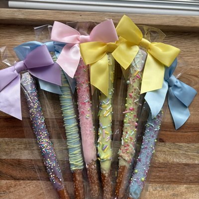 12 decorated White Chocolate Covered Pretzel Rods