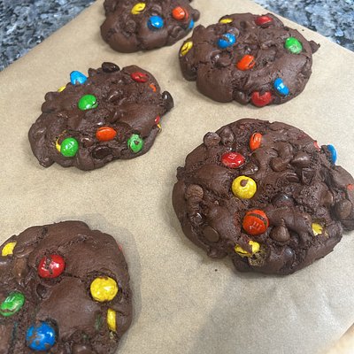 Triple Chocolate Sourdough Cookies With M&Ms