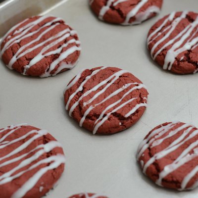 Red Velvet With Cream Cheese Drizzle Cookie