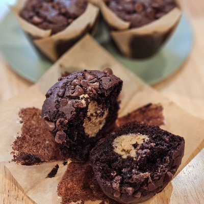 Double Chocolate Peanut Butter Muffins 