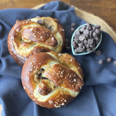 Chocolate Chip Cookie Stuffed Sourdough Pretzels